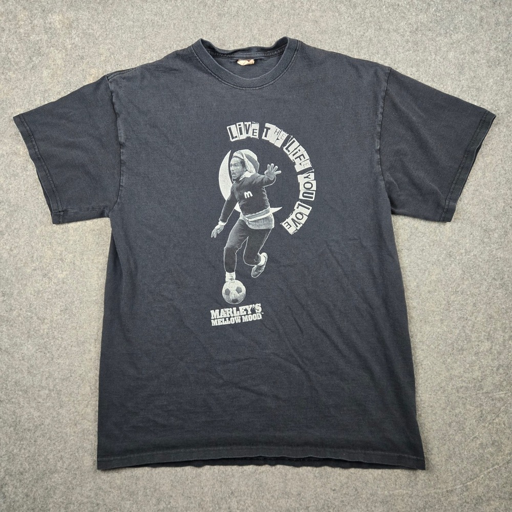 Bob Marley T Shirt Mens Large Black‎ Soccer Graphic Marleys Mellow Mood Reggae
